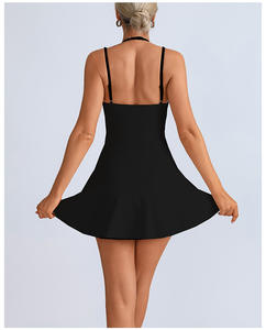 Robe de tennis extensible et respirante avec logo personnalisé pour femmes, avec short et combinaisons de tennis rembourrées à double bretelles - Product Image 4