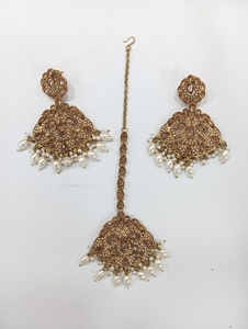 Juego de collar y pendientes étnicos chapados en oro con perlas para bodas, fiestas, incluye anillo, regalo de uso nupcial perfecto - Product Image 2