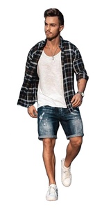 Shorts en jean pour hommes, coupe mi-longue, style vintage délavé, personnalisables, en promotion - Product Image 3
