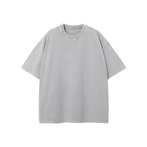 Camiseta corta de gran tamaño de alta calidad con cuello redondo de algodón 100% personalizada para hombre, técnica de lavado LARGO DE Color sólido liso - Product Image 1