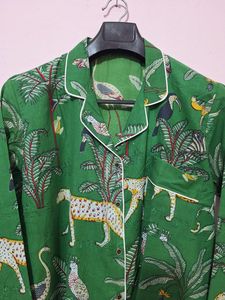 Emerald Ikat Cotton Nightwear Set <b>Green</b> Mirage Printed Pajama Set - Product Image 3