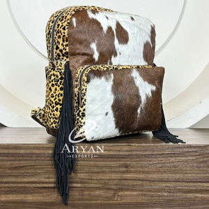 Nuevo diseño de moda, mochila de cuero de vaca genuino, estampado de leopardo, flecos, estilo occidental, hecho a mano, bolsa de viaje para ocultar el pelo para mujer - Product Image 1