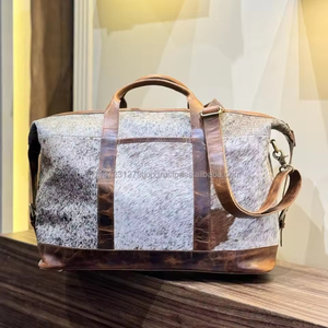 Nouveau fait à la main 100% cheveux naturels sur des sacs de sport en cuir de vachette élégant sac de voyage parfait en cuir véritable sacs à bagages occidentaux pour unisexe - Product Image 4