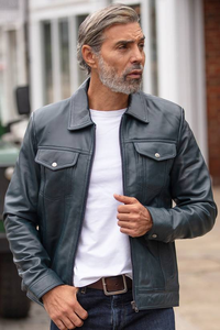 Blouson en cuir de vachette pour homme, style streetwear, respirant, écologique, col rabattable, fermeture éclair, idéal pour la moto - Product Image 4