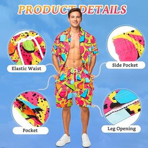 ชุดเสื้อและกางเกงขาสั้นพิมพ์ลายวินเทจสำหรับผู้ชาย ใส่สบาย แห้งเร็ว ระบายอากาศได้ดี พร้อมขอบเอวยางยืด - Product Image 6