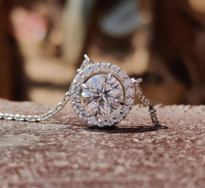 Collier en diamant de laboratoire taille ronde, chaîne 18, halo, collier en diamant de laboratoire taille ronde, 1,20 ct, argent sterling, fait à la main - Product Image 1