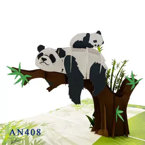 Kağıt toptan el sanatları Panda Pop Up kart hediye tebrik ucuz Kirigami yapılan Vietnam Panda 3D Pop Up kart Panda kağıt hediye