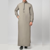 Thobe pour homme à manches longues, col montant, brodé, longueur ras du sol, vêtement modeste pour la prière, toutes saisons, en coton