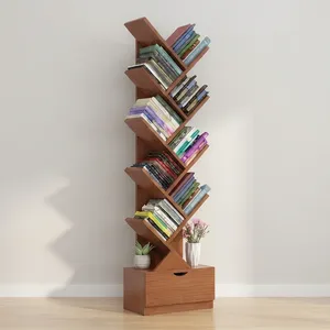 Étagère à livres moderne en bois de manguier avec design polygonal à cinq niveaux, meuble de rangement sur pied pour salon, style minimaliste - Product Image 4