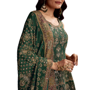 Costume Palazzo en crêpe vert imprimé avec Gota Work Vente en gros Vêtements ethniques pour femmes Vêtements Usine Fournisseur en vrac Vêtements de mode - Product Image 2