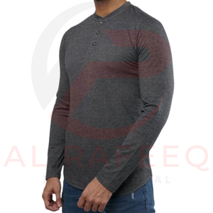 เสื้อเชิ้ตผ้าฝ้ายแขนยาวของผู้ชายไซส์พิเศษแห้งเร็วและระบายอากาศได้ดีมีดีไซน์สีพื้น - Product Image 4