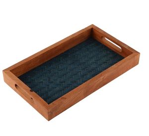 Bandeja de madera de acacia de 12 pulgadas hecha a mano azul Chatai con asas, Plato decorativo para servir para mesa de desayuno decorativa - Product Image 2