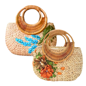 กระเป๋าถือผักตบชวาธรรมชาติแบบพรีเมี่ยมสำหรับผู้หญิงกระเป๋าถือมีซิปปิดและซับในผ้าสำหรับใช้งานฝีมือจากเวียดนาม - Product Image 1