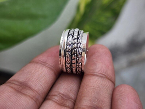 925 Sterling Silver Spinner <b>Ring</b> Multi Tone Meditation <b>Boho</b> Band Handmade Anxiety Relief Jewelry For Women Daily Wear - Product Image 4