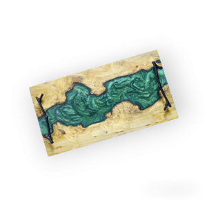 Bandejas de servicio de madera de resina rústica para servir aperitivos y postres con bandejas de madera de acacia y resina elegantes a la venta - Product Image 6