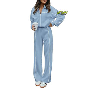 2024 personnalisé femmes survêtements fermeture éclair haut court et joggeurs femmes tenue vêtements de sport deux pièces ensemble femmes vêtements - Product Image 4