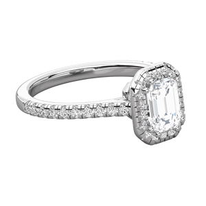 Anillo de Compromiso con Halo de Diamantes de Corte Esmeralda y Redondo - Product Image 5