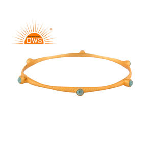 กำไลพลอยเทอร์ควอยซ์ธรรมชาติชุบทอง18K สีเงินสเตอร์ลิง - Product Image 1