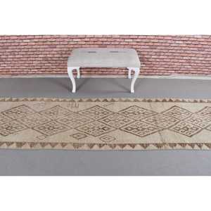 2.3x13.3 ft Rug, Vintage Herki Rug, Turkish <b>Brown</b> <b>Wool</b> Floral Rug - Product Image 3