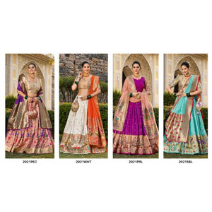 Conjunto étnico de seda Jacquard estilo Bollywood semicosido Lehenga Choli para bodas y fiestas de invierno para mujeres - Product Image 1