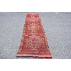 2.7x10.5 ft Turkish Rug, Vintage <b>Runner</b> Rug, <b>Red</b> Southwestern Wool Rug - Product Image 1