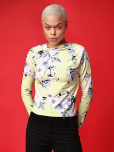 Top informal con estampado floral y mangas completas con cuello vuelto verde occidental - Product Image 5