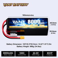 Batterie de drone FPV haute performance VANT, batterie de drone 6S 22,2V 8000mAh 100C avec XT60, batterie Lipo RC pour drone FPV UAV