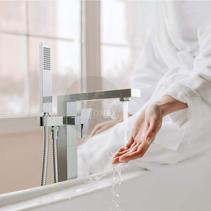 Grifos de acero inoxidable para bañera de montaje en suelo con interruptor desviador de agua - Product Image 4