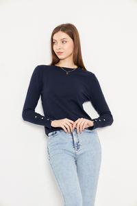 เสื้อถักแขนยาวคอลูกเรือสำหรับผู้หญิงเสื้อผ้าสำหรับฤดูใบไม้ร่วงและฤดูหนาว - Product Image 3