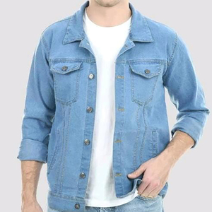 แจ็กเก็ตยีนส์สีฟ้าคลาสสิกสำหรับผู้ชายแบบมืออาชีพแจ็คเก็ตยีนส์แบบลำลองสีไม่เป็นรอย - Product Image 3