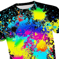 T-shirt personnalisé par sublimation, impression intégrale, peinture multicolore, graphique éclaboussures, tee-shirt unisexe en polyester, OEM ODM, haute qualité, mode