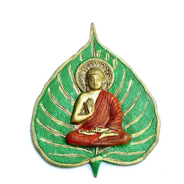 Estatua colgante de Metal de aluminio para puerta, diseño de hoja verde con estatua de Buda de gran tamaño para buena riqueza para tu hogar