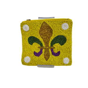 Monedero de Cuentas Hecho a Mano para el Mardi Gras, Color Morado, Verde y Dorado, con Cierre de Cremallera, Adornado con Lentejuelas - Product Image 5