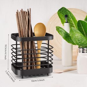 Organisateur de comptoir en métal moderne porte-couverts carré avec rangement de couverts ustensile Caddy Crock et support de cuillère - Product Image 5