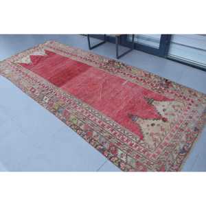 4.6x11.5 ft Rug, Turkish Rug, Vintage <b>Red</b> <b>Wool</b> Patchwork Rug - Product Image 4