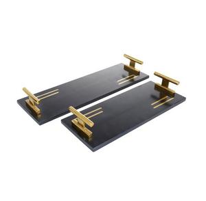 Décoration de l'hôtel Plateau de service en marbre naturel Poignées en or de luxe Plateau en marbre de forme rectangulaire de qualité supérieure. - Product Image 3