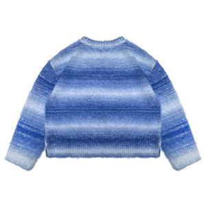 Suéter de Mohair Personalizado con Efecto Desgastado, Manga Larga, Cuello Redondo, Jersey de Punto a Rayas, Suéter Informal de Mohair - Product Image 2