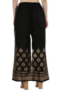 Nueva llegada negro dorado estampado rayón Palazzo pantalones costura Palazzo pantalones para mujer - Product Image 5