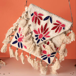 Bolso Tote Bohemio Clásico para Mujer, con Plumas, Portátil, Hecho a Mano, con Patrón de Caramelos, Accesorio de Moda, Venta al Por Mayor en India - Product Image 1
