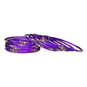 Dark Purple Gold Plated Trendy Glass Bangles <b>Set</b> with Emerald Cut Pearl Stone Work for Bridal Wedding & Party Wear - Product Image 1