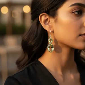 "925 Silver Fashion <b>Peridot</b> Drop <b>Earrings</b> for Women" - Product Image 2