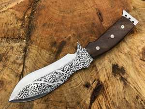 Cuchillo de caza hecho a mano personalizado, hoja de acero inoxidable, mango de madera de nogal, incluye Funda de cuero, fabricante de cuchillos DIY, OEM - Product Image 5