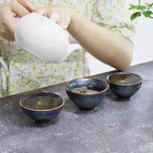 沙登建展中国功夫茶杯套装陶瓷咖啡杯手工花式釉天墨伴侣杯孔雀适合礼品