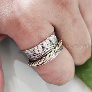 Infinity Spinner Band Bague de méditation Bague de pouce pour femme en argent sterling 925 Fidget Bijoux faits à la main Bague Spinner pour homme de Noël - Product Image 2