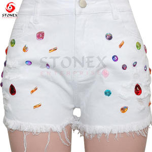 Dernier design Shorts en jean bleu strass cristal diamant coloré sexy Shorts en jean pour femmes Shorts pour femmes Shorts pour femmes - Product Image 4