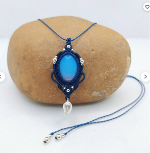 Necklace Navy Blue Opalite Stone <b>Silver</b> Beads Handmade Gemstone Pendant Labradorite <b>Choker</b>, Moonstone Pearl Necklace - Product Image 2