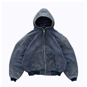 เสื้อฮู้ดยีนส์ฟอกสีสไตล์วินเทจทรงโอเวอร์ไซส์ แบรนด์ Kivotech สำหรับผู้ชายและผู้หญิง สตรีทแวร์ แขนเสื้อแบบดรอปโชว์เดอร์ - Product Image 1