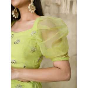 Magnifique Lehenga Choli en Georgette vert lime à paillettes pour les robes de cocktail - Product Image 3