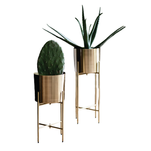Jardinière en métal carrée géométrique moderne avec support, pot de fleurs de luxe sur pied |   Plante décorative d'intérieur en acier inoxydable - Product Image 2