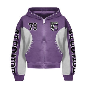 Sweat à capuche zippé en éponge française personnalisé Boxy Heavyweight Vintage Streetwear Cropped Sweat à capuche strass de haute qualité 2025 - Product Image 4